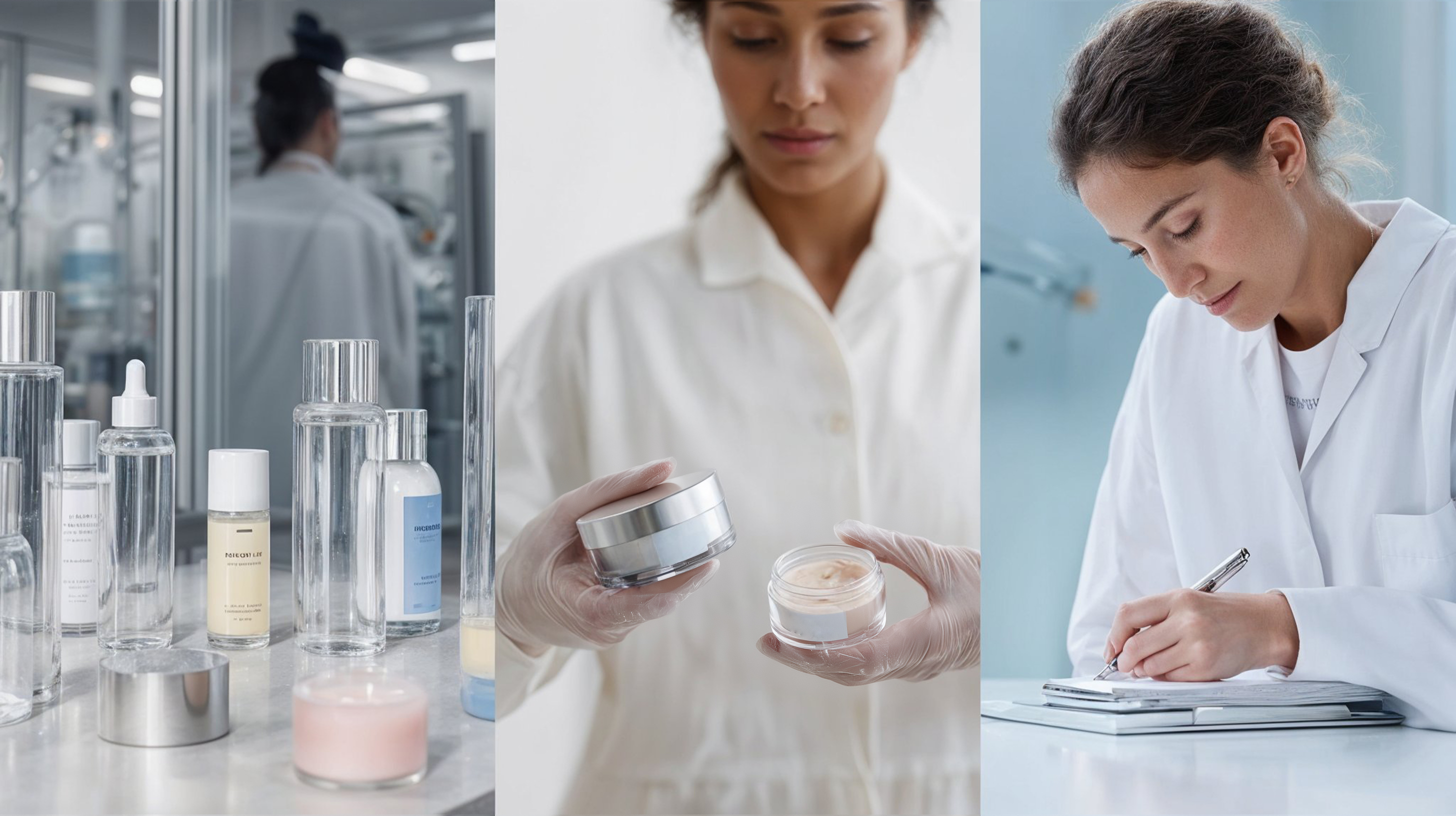 Young entrepreneur researching how to start a beauty brand online with cosmetic samples on desk